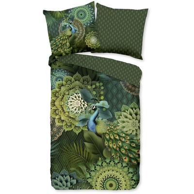 Wendebettwäsche HIP "Agatha", grün, B/L: 135cm x 200cm, 1 Stk., 1 Stk., Mako-Satin, B/L: 80cm x 80cm, 2 Stk., Mako-Satin, Obermaterial: 100% Baumwolle, Bettwäsche, Wendebettwäsche, Mako-Satin, Reißverschluss, Wendeoptik, Mandala, Pfau, Grün