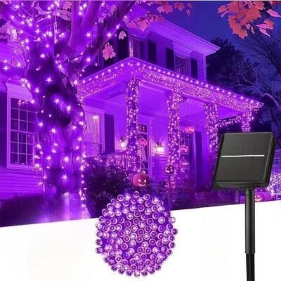 Inspired Finds Outdoor Solar Christmas String Lights With 8 Lighting Modes For Garden And Fence Decor purple 100led 39.37ft