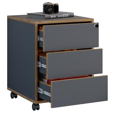 Container VCM "Holz Rollcontainer Bürocontainer Salia 3 Schublade", schwarz (anthrazit), B:42cm T:45cm, Obermaterial: 100% Holz Wood., Rollwagen, Rollcontainer