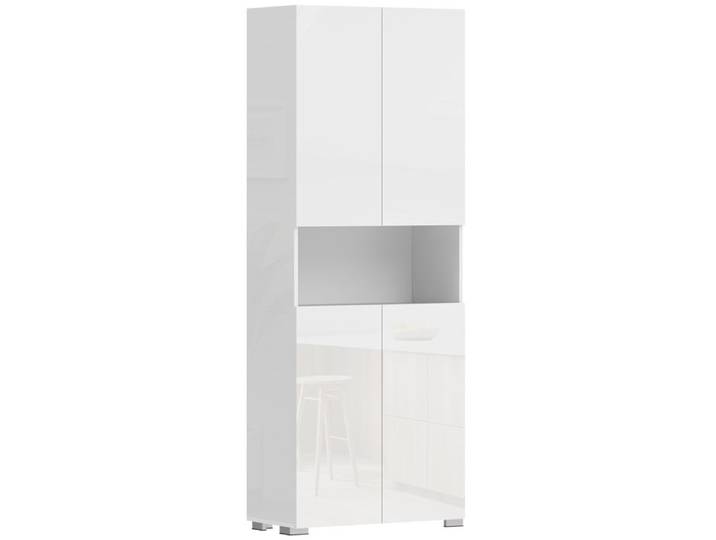 LIA Buffet haut cuisine armoire de cuisine 4 portes à fermeture douce et étagères réglables 68x34x180cm blanc brillant