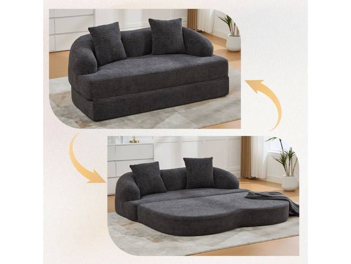 Canapé-lit double pliable 2 en 1 pour deux personnes Avec deux oreillers Grâce à un canapé confortable à deux places