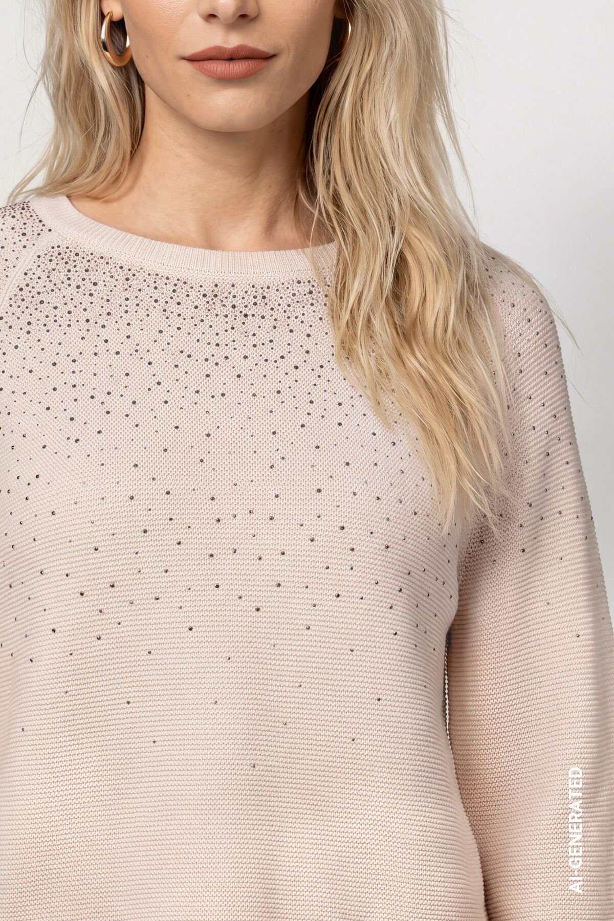 Strickpullover MONARI "Pullover Schmuckverlauf", Damen, Gr. 34, crème brûlée, Strick, Obermaterial: 100% Baumwolle, unifarben, regular fit taillenbedeckt, Rundhals, Raglanärmel Rippbündchen, Pullover Strickpullover, Regular fit mit Strasssteinen crème brû