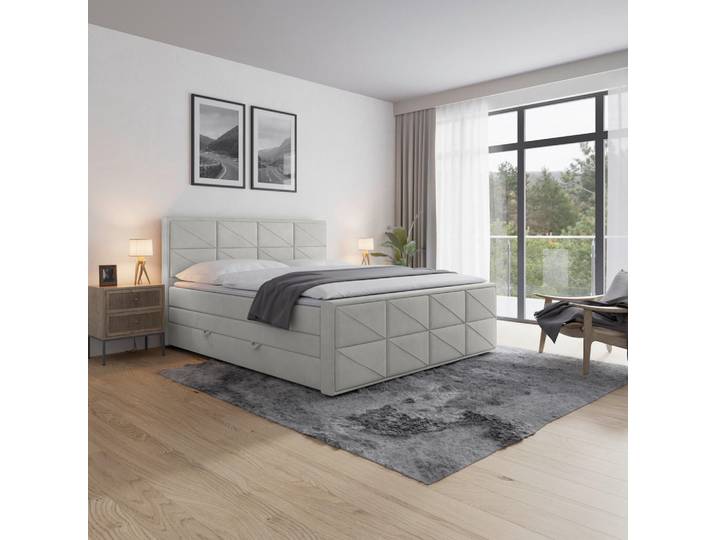 Livetastic Boxspringbett, Hellgrau, Metall, Kunststoff, Textil, Karton, Holzwerkstoff, teilmassiv, Hartholz,teilmassiv, Hartholz, H4, 180x200 cm, Bettkasten, Schlafzimmer, Bett, Doppelbetten