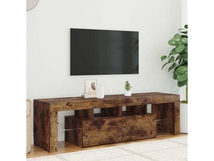 TV Schrank mit LEDs, geflammt Eiche 140x36,5x40 cm TV Möbel mit RGB LED Beleuchtung und Stauraum