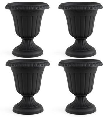 Costway Set of 4 18 inch Tall Vintage Planters with Pedestal Base and Pre-marked Drain Hole-Black