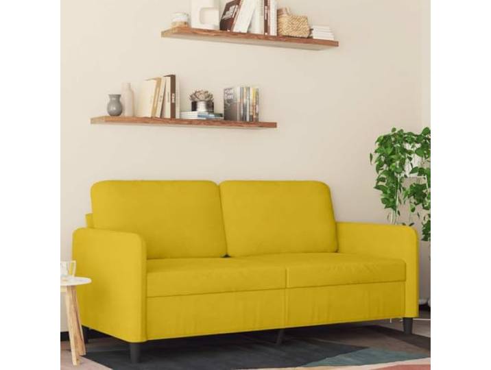 HEFZGDB 2-Sitzer Sofa Gelb 140 cm Samt Stoff Bezug Modernes Design Wohnzimmer Sitzgruppe Bequem Polsterung Metallgestell Robust Stabilität Weich Luxuriös Entspannen Lesen Fernsehen