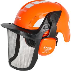 Stihl Forsthelm Helmset ADVANCE X-Vent, orange, Gehörschutz & Metall-Visier, Größe 53-64