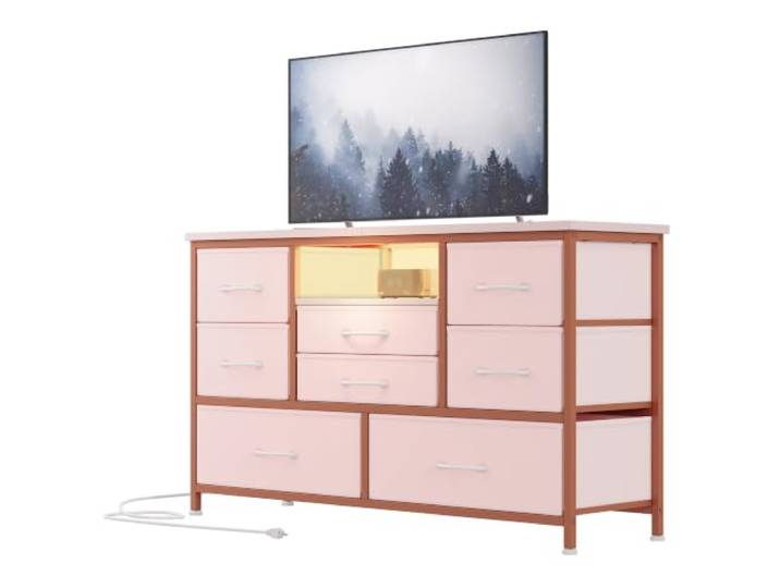 Modernes Design Mit RGB LED-Beleuchtung – Große Kommode Mit 8 Tiefen Schubladen, Stromanschluss & USB – TV-Schrank Für 47–55 Zoll – Breite Aufbewahrung, Holzoptik, Für Schlafzimmer, Wohnzimmer, Flur