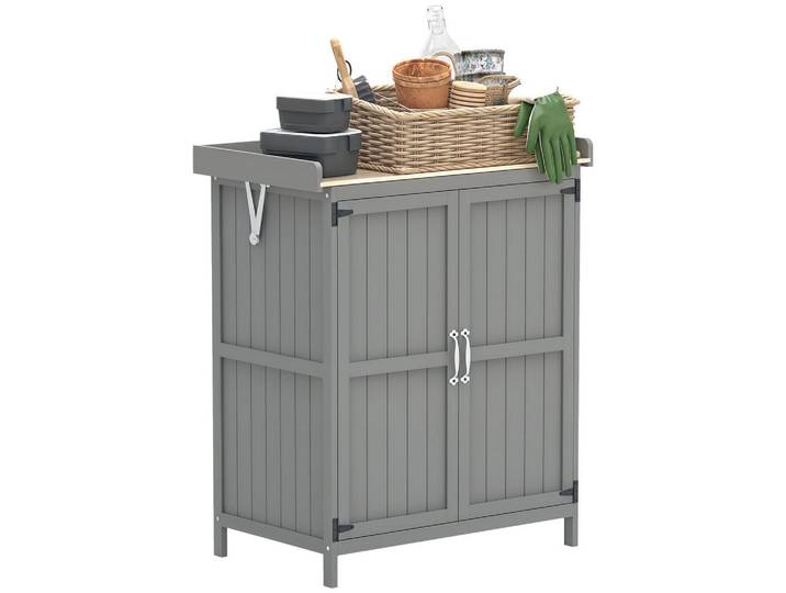 ComfortXL Geräteschuppen De-17589 2 Türen mit Klappdach Grau, Holz, 74x88x43 cm, Gartenzubehör, Geräteschuppen