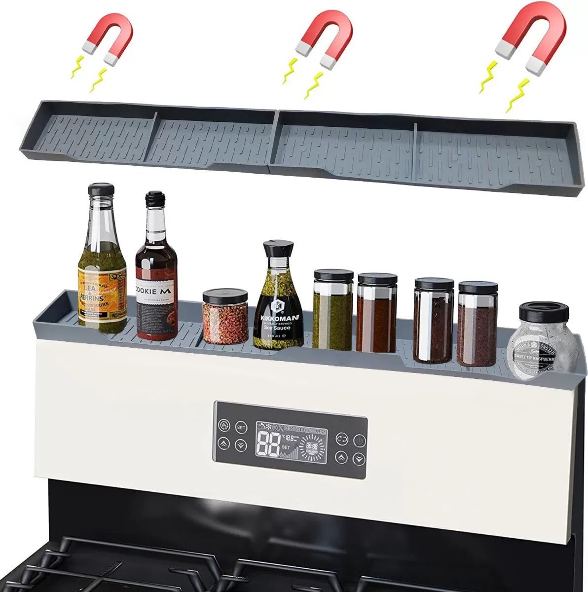 INF 2er-Set Silikon-Ofenregal-Organizer mit magnetischer Basis Schwarz