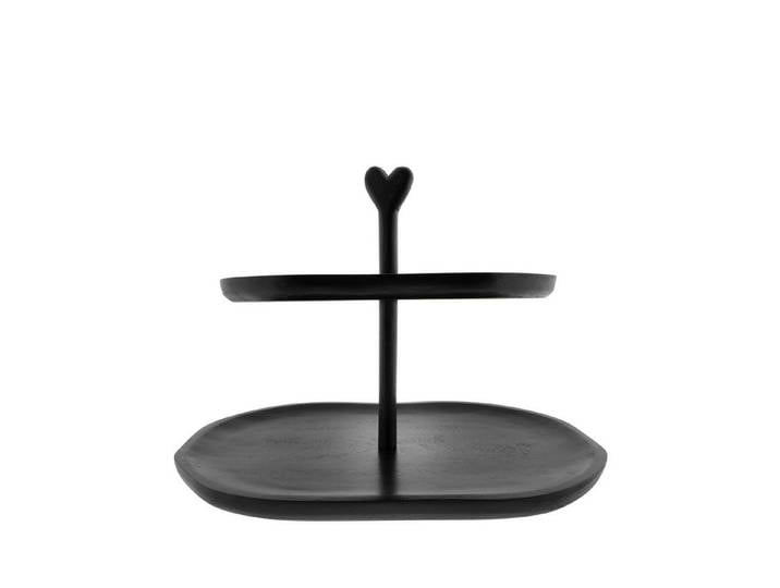 Bastion Collections Etagere Holz 2-stöckig Servierständer Schwarz, Herz Griff