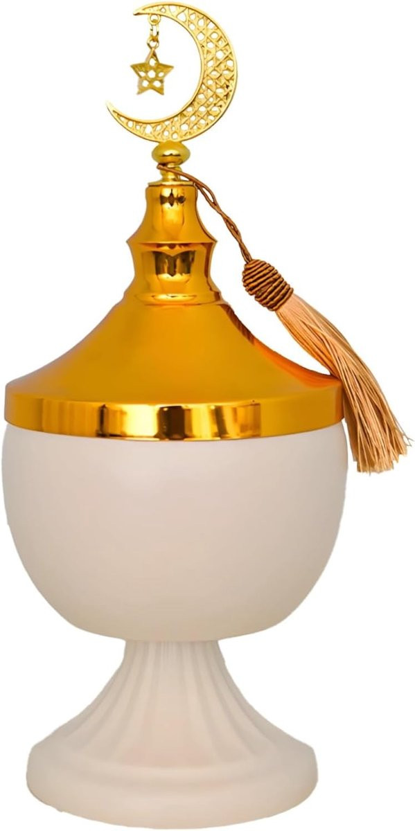 Decoratieve Opberg Urn in Midden-Oosterse Stijl - Goud Wit - 28 x 12,5 cm
