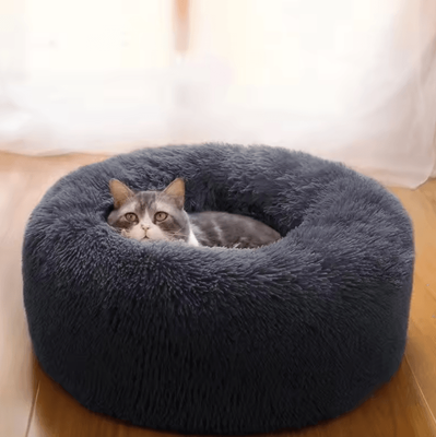 Inspire Curations SnuggleShell Plush Semi Enclosed Cat Bed For Cozy Winter Comfort black 60cm
