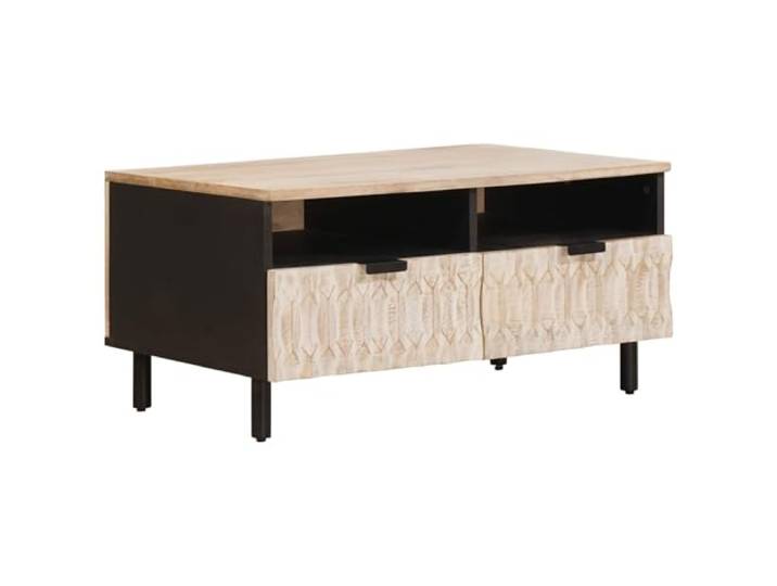 LASWWQMRF Couchtisch Weiß 80x54x40 cm Massivholz Mango mit 2 Schubladen Stilvoller Wohnzimmertisch aus echtem Holz mit Stauraum für Fernbedienungen und Dekoration in modernen Innenräumen.