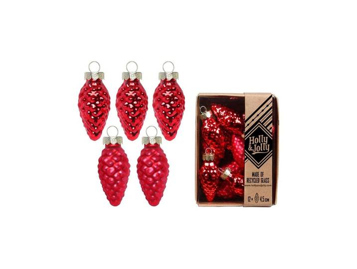 Christbaumschmuck Holly & Jolly Tannenzapfen Elegant Lounge, 12 Stück , rot, H:4,5cm, Weihnachtsbaumschmuck, Christbaumschmuck