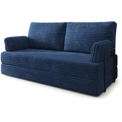 BETTSOFA SILAR aus Schaumstoff Kordstoff Blau Schlaffunktion