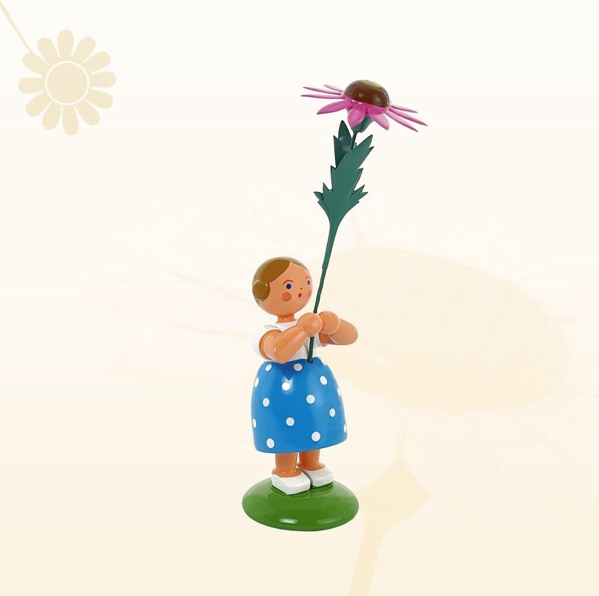 Handgemaakt kleurrijk houten miniatuurfiguur bloemenmeisje voor woonkamer decoratie, Hoogte: 12 cm