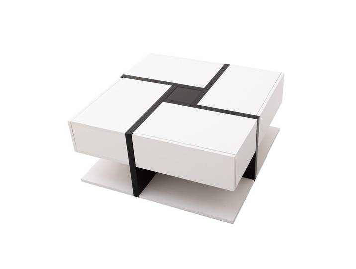 Urban Meuble Couchtisch Hochglanz Weiß & Schwarz Quadratisch mit 4 Schubladen & Stauraum, Quadratisch,Quadratisch, 78x36x78 cm, Wohnzimmer, Wohnzimmertische, Couchtische