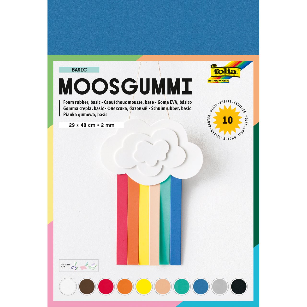 folia Moosgummi BASIC mehrfarbig 10 Blatt