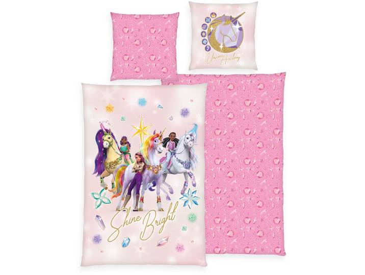 Wendebettwäsche UNICORN ACADEMY Unicorn Academy , multicolour, B/L: 135cm x 200cm, 1 Stk., 1 Stk., Renforcé, B/L: 80cm x 80cm, 2, Bettwäsche, Wendebettwäsche, Mit praktischem Reissverschluss