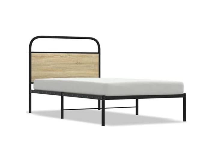 KKgypkn Bettgestell ohne Matratze 90x200 cm Sonoma-Eiche Holzwerkstoff mit Kopfteil, stabiles Bettgestell aus Stahl und Holzwerkstoff, inklusive Lattenrost für optimale Unterstützung