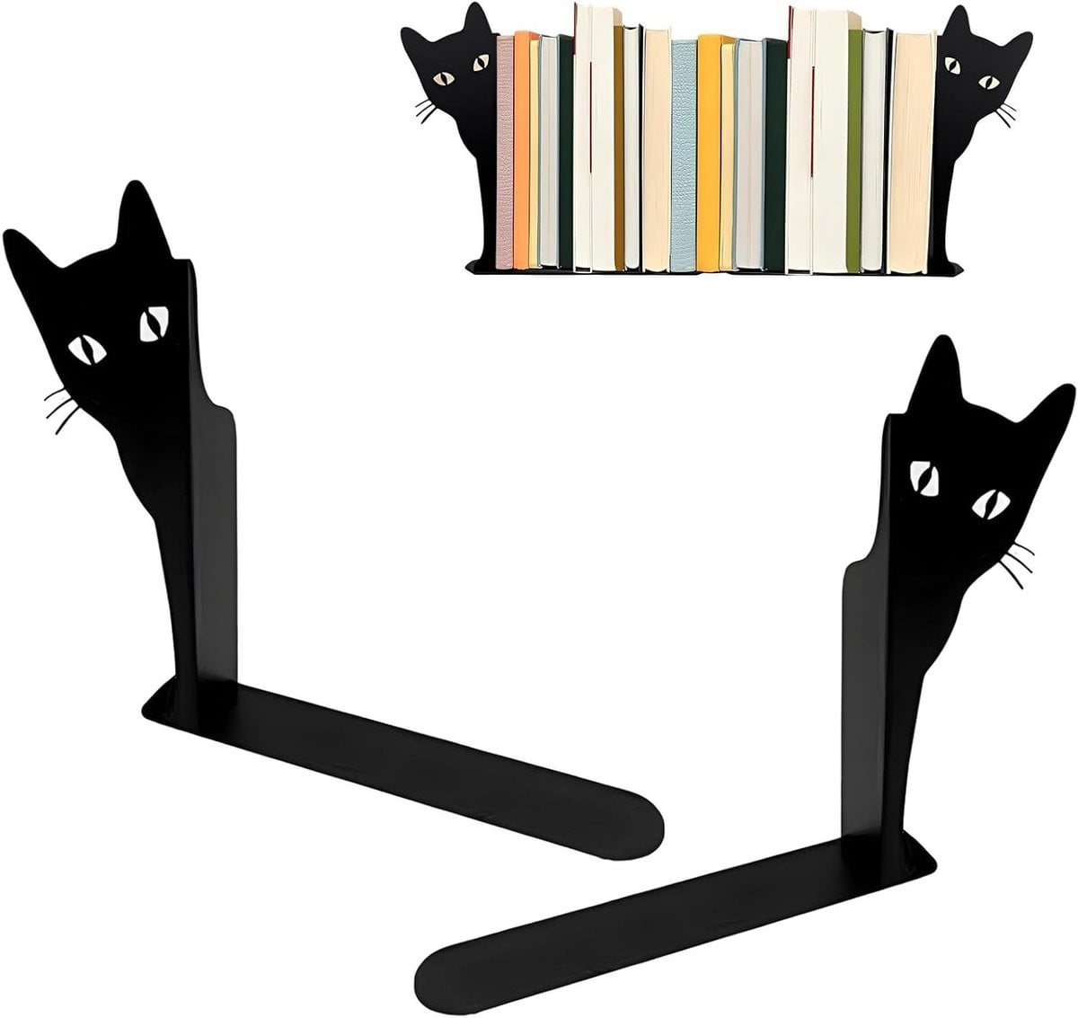 Set van 2 zwarte kat boeksteunen voor kantoor en thuis