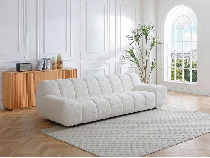 Sofa 3-Sitzer - Bouclé-Stoff Weiß - SORIELI