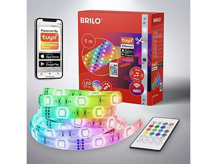 BRILONER Leuchten - RGBIC LED Strip 5m, Magic RGBIC Lichtband kürzbar, App-Steuerung, Fernbedienung, Musiksensor, Sprachgesteuert, LED Band, Leiste, Streifen, Weiß, 2313-150