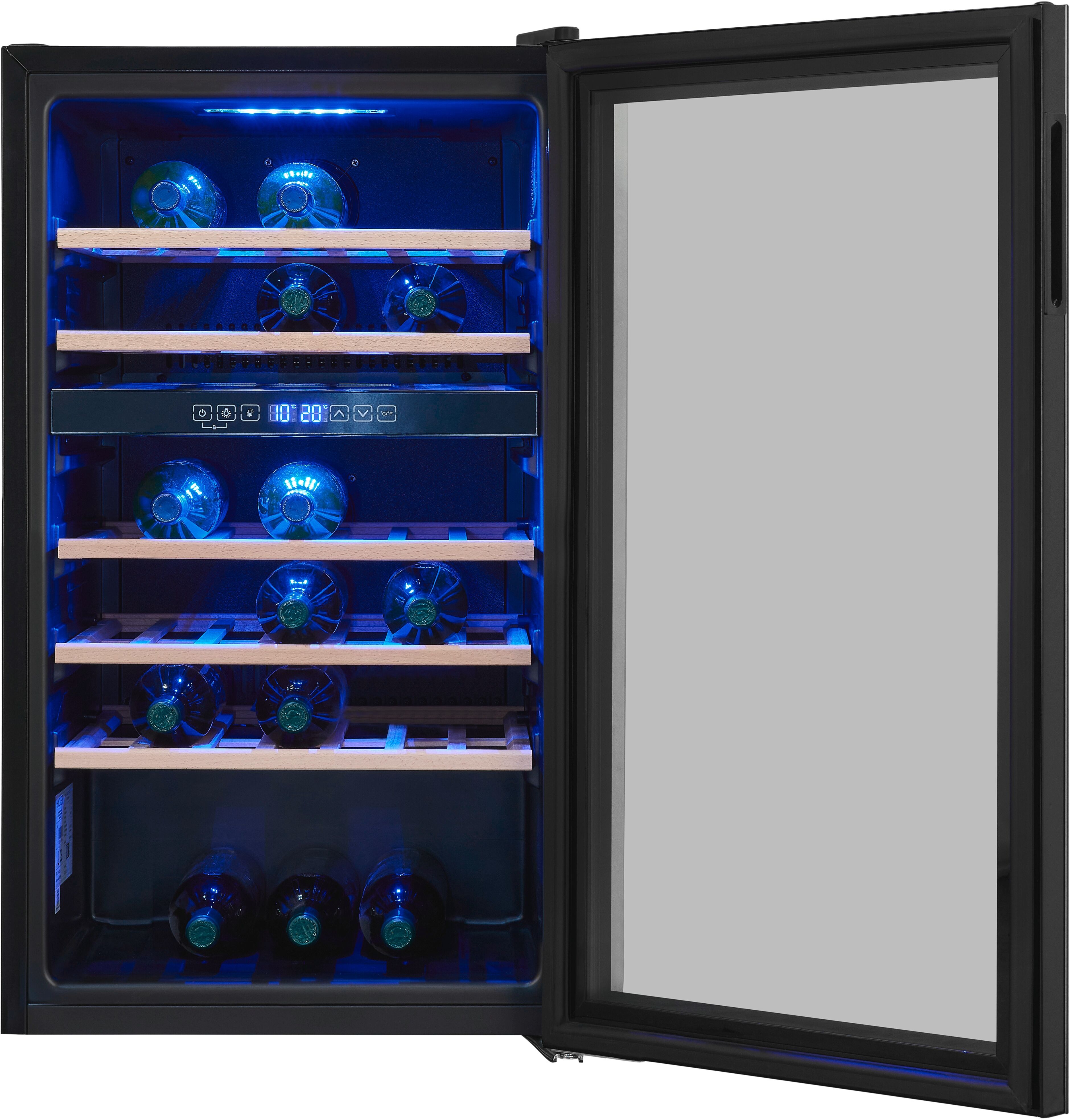 EXQUISIT Weinkühlschrank "WS2-45-GTE-160G", Energieeffizienz: G, schwarz, B:49cm H:86,5cm T:58cm, Weinkühlschränke, Für Weinliebhaber - stilvoll & perfekt temperiert für 45 Flaschen, Weinkühlschrank