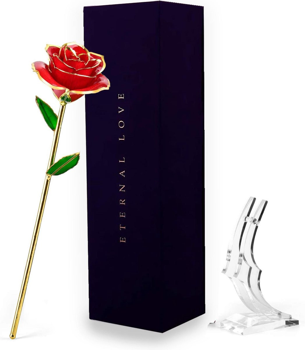 RX Goods Luxe Rode en Gouden Roos 24 Karaat Goud - 24K Vergulde Bloem met Geschenkdoos
