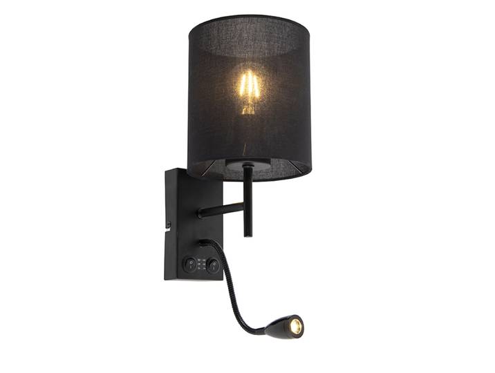 Applique murale moderne noire avec abat-jour en coton - Stacca