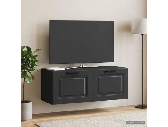 Wandmontierter TV-Schrank Schwarz 78,5 x 31 x 30 cm Entertainment-Center Kabelmanagement, offene Fächer, kompaktes Format, moderne Optik, robuste Bauweise, vielseitig nutzbar