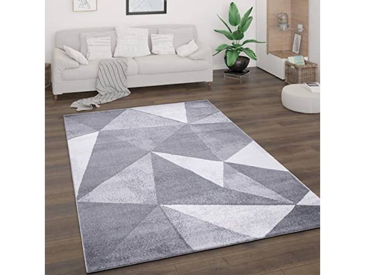 Paco Home Teppich Wohnzimmer Kurzflor Vintage Stil Abstrakt Modernes Geometrisches Rautenmuster Design, Grösse:160x220 cm, Farbe:Grau
