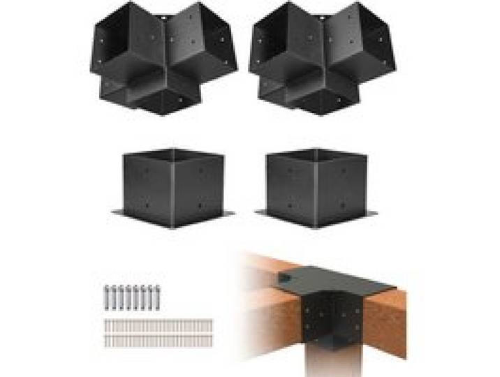 VEVOR Kit Supports de Pergola 6x6 po 15x15 cm Support de Poteau Bois de Menuiserie 2 Supports d'Angle à 4 Voies 2 Bases de Poutres Quincaillerie Bricolage pour Tonnelles, Pergolas de Terrasse, Cabanes