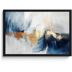 POSTER MIT RAHMEN Gold - Blau - Aquarell - Kunst - Modern 60x40 cm