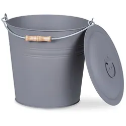 Relaxdays Grauer Ascheeimer mit Deckel Grau,Hellbraun