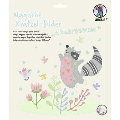 URSUS Kinder-Bastelsets Magische Kratzel-Bilder Waldfreunde, 4er Set