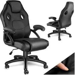 tectake® Bürostuhl, ergonomische Form, Kunstlederbezug mit Mesh-Gewebe, stufenlos höhenverstellbar