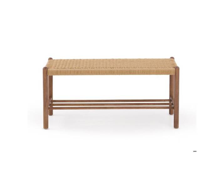 Banc en bois de frêne couleur noyer avec assise tressée - 11838