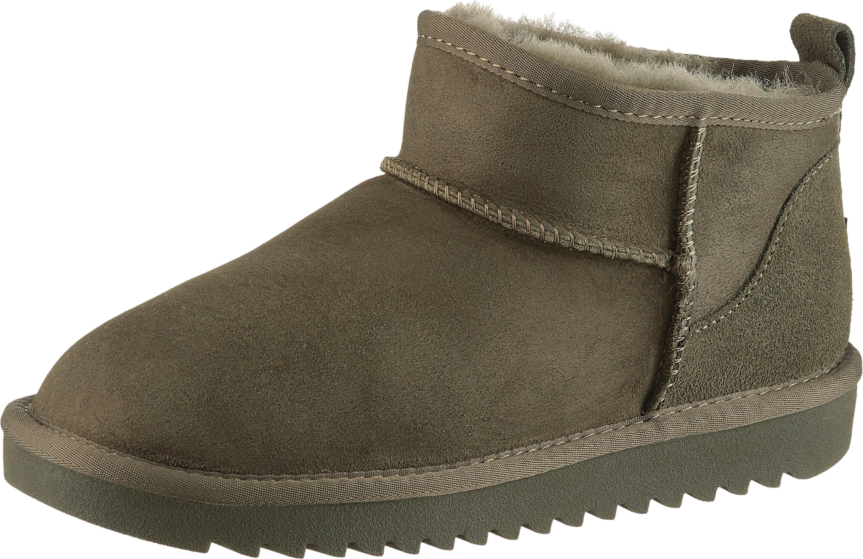 Winterboots ARA "ALASKA Short", Damen, Gr. 37, braun (khakigrün short), Lammfell, Veloursleder, unifarben, Schuhe Winterboots, Schlupfboots, Snowboots, Winterboots mit Anziehlasche khakigrün short 37