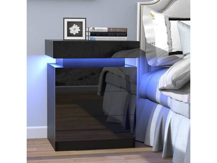 Table de Chevet LED RGB - VIVOLILV - 3 tiroirs - Noir - Moderne