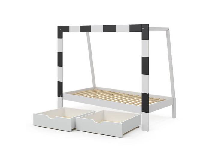 VitaliSpa Kinderbett Football goal Weiß 80x160 cm mit Schublade, Holz, 2 Schubladen, Rechteckig, Baby- und Kindermöbel, Kinderzimmer & Jugendzimmer, Kinderbetten