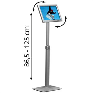 Update-Displays Infoständer aus Aluminium, silber, A3, 86-125 cm höhenverstellbar, Hoch- oder Querformat