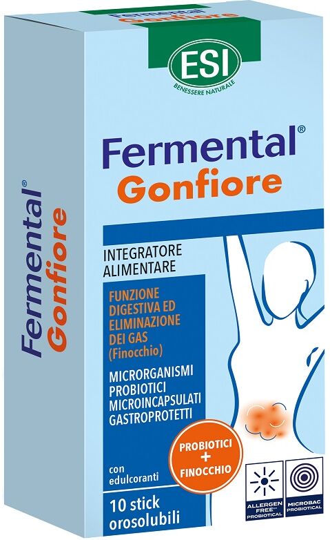 ESI Srl ESI Fermental Gonfiore - Integratore Alimentare Intestino, Riduzione Gonfiore - 10 Stick