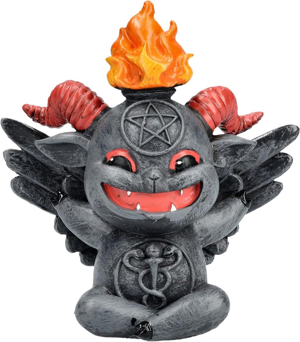 Baphomet Figuur - Handbeschilderd Kunststeen - Grijs - Hoogte: 95 cm