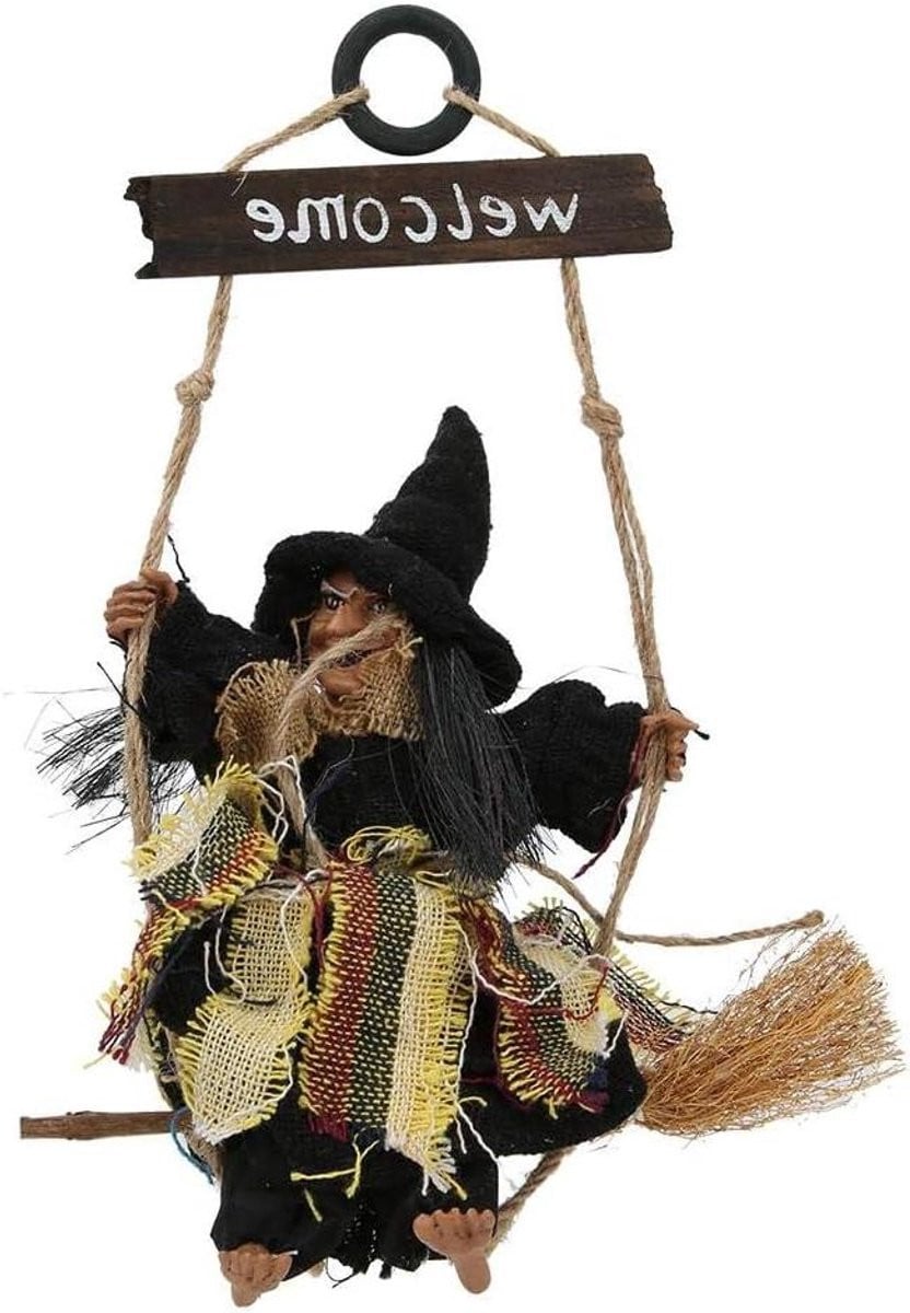 Retro Halloween Hangende Heksenhanger voor Binnen en Buiten - Multicolour en Zwart