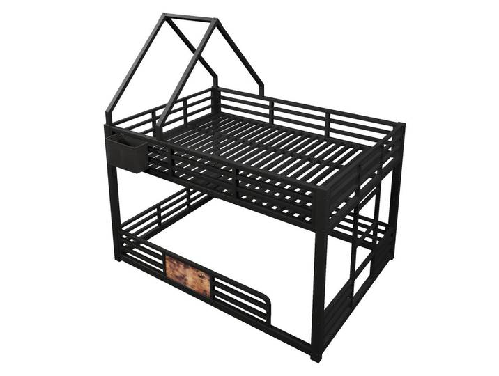Modfu Etagenbett Metall & Holzwerkstoff 140x200 cm Schwarz mit Led, Hausbett-Design, Stofftaschen & Sicherheitsgeländer, 140x200 cm, Babymöbel & Kindermöbel, Kinderzimmer & Jugendzimmer, Stockbetten