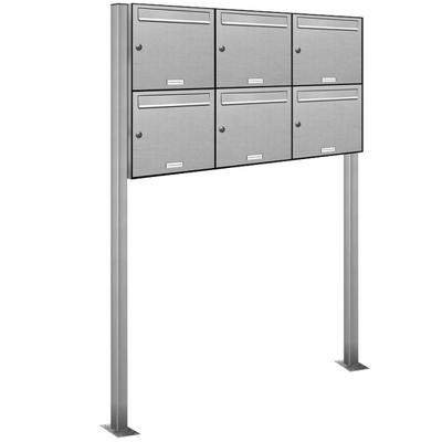 AL Briefkastensysteme 6 Fächer Premium Edelstahl Stand Briefkasten Anlage für Post A4 modern, robust, wetterfest, Artikelnummer: 331T6S3
