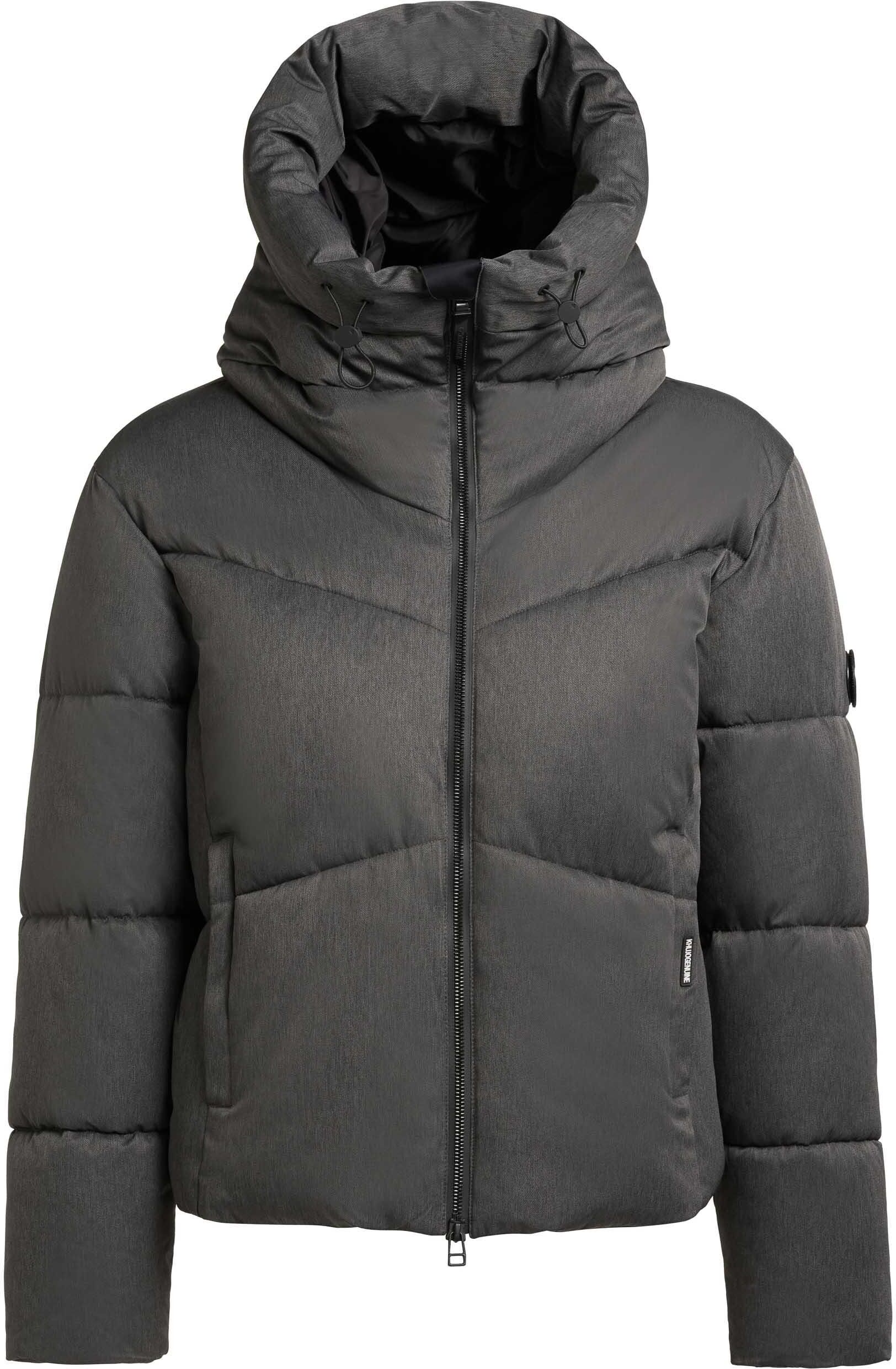 Winterjacke KHUJO "Winterjacke Milly", Damen, Gr. XS, grau (schwarz melange grau), Obermaterial: 100% Polyester PES.  Obermaterial: Futter: 100% Polyester PES. 100% Polyester PES., gerade hüftlang, hoch geschlossener Ausschnitt, Ärmel ohne Ärmelschlitz Bü