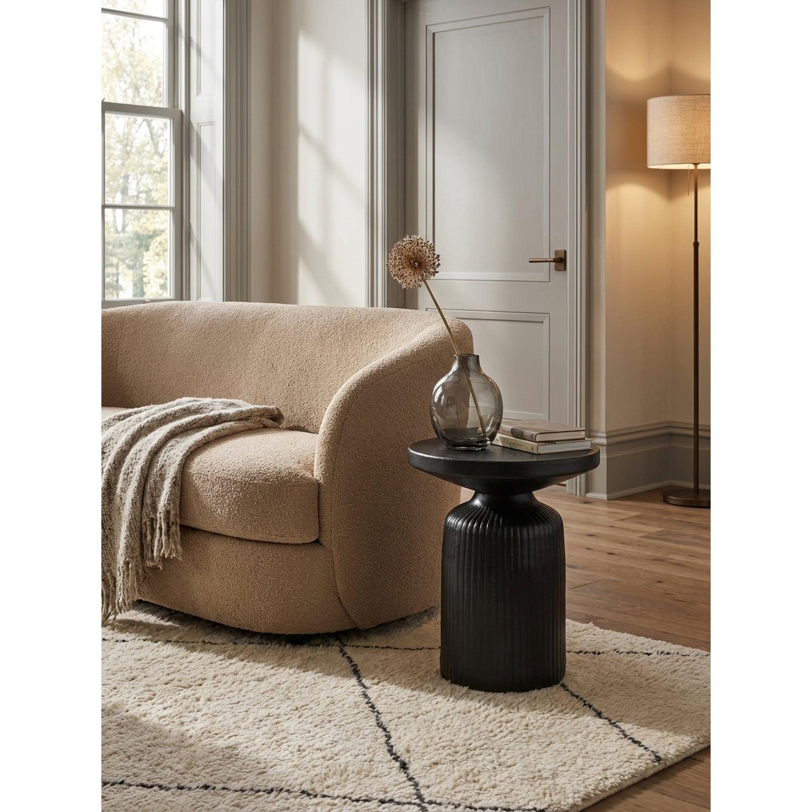 Beistelltisch – Rund Metall Schwarz 40x40x50 cm Hammerschlag Wellenmuster